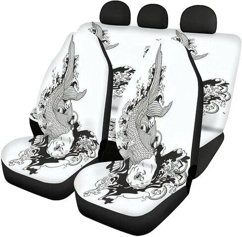 Car Seat Covers Full Set - Chinese Dragon with Peach Blossom and Cloud Tattoo Japanese Tattoo Car Seat Protector Cover Set Interior Covers Auto Decor Accessories Fit Most Vehicles in Saudi Arabia