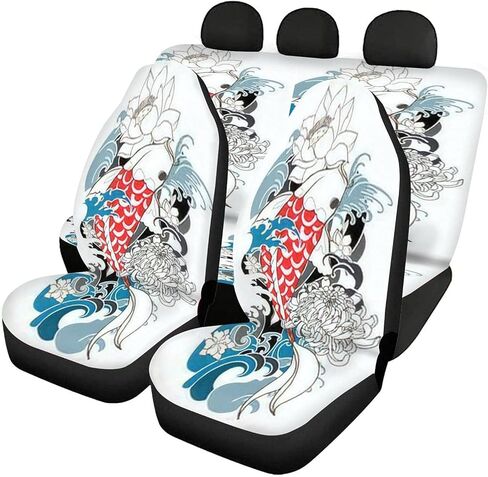 Car Seat Covers Full Set - Chinese Dragon with Peach Blossom and Cloud Tattoo Japanese Tattoo Car Seat Protector Cover Set Interior Covers Auto Decor Accessories Fit Most Vehicles in Saudi Arabia