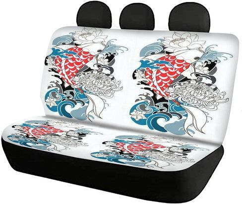Car Seat Covers Full Set - Chinese Dragon with Peach Blossom and Cloud Tattoo Japanese Tattoo Car Seat Protector Cover Set Interior Covers Auto Decor Accessories Fit Most Vehicles in Saudi Arabia