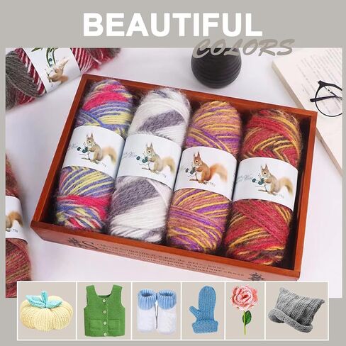 غزل للكروشيه، غزل كروشيه ناعم للحياكة اليدوية وآلة الحياكة، غزل مخملي مرن زغب للكروشيه والحياكة والمشروعات اليدوية، 4 شلات، 75 جم/خصلة، متعدد الألوان in Kuwait