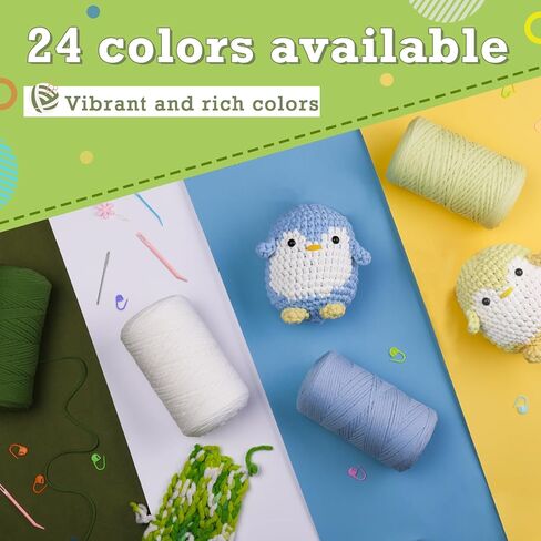 328 ياردة غزل للحياكة، 250 جم/8.81 أونصة غزل كروشيه أخضر فاتح، غزل ناعم للحياكة مع علامات الغرز، إبر حادة مكتنزة سميكة من مزيج القطن والنايلون للمبتدئين في الحياكة in Kuwait