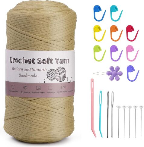 328 ياردة غزل للحياكة، 250 جم/8.81 أونصة غزل كروشيه أخضر فاتح، غزل ناعم للحياكة مع علامات الغرز، إبر حادة مكتنزة سميكة من مزيج القطن والنايلون للمبتدئين في الحياكة in Kuwait