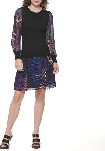DKNY Women's Figure-Flattering Rib Cuff Sheer Sleeve Sportswear Sweater in Saudi Arabia