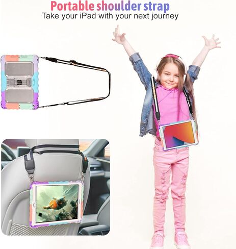 حافظة TopEsct iPad 9th/8th/7th Generation، حافظة iPad 10.2 للأطفال مع حزام كتف محمول، واقي شاشة PET وسيليكون مقاوم للصدمات، قوس قزح in Kuwait