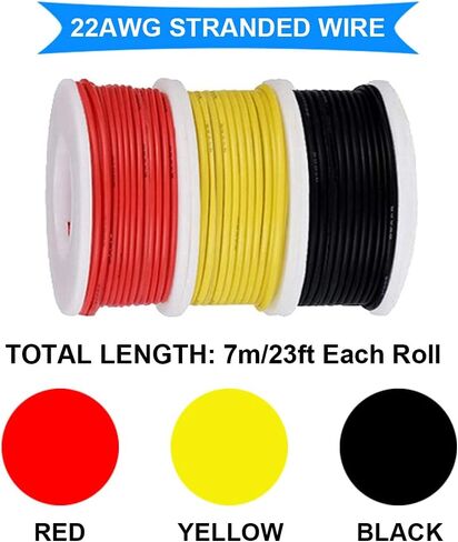 26AWG Hook up Wire Kit 26 Gauge Silicone Wire 300V Tinned Stranded Electrical Wire 7 Color 10M/33ft Each Wire Assortment Kit for DIY with Heat Shrink, Wire Labels in Kuwait