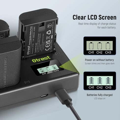 مجموعة 3 بطاريات وشاحن LP-E6، بطاريات بديلة بقدرة 2000 مللي أمبير في الساعة لـ LP-E6/LP-E6N وشاحن USB ثلاثي القنوات متوافق مع Canon EOS 5D Mark II Mark III Mark IV 5D SR 60D 60Da 6D 70D 7D in Kuwait