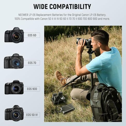 مجموعة 3 بطاريات وشاحن LP-E6، بطاريات بديلة بقدرة 2000 مللي أمبير في الساعة لـ LP-E6/LP-E6N وشاحن USB ثلاثي القنوات متوافق مع Canon EOS 5D Mark II Mark III Mark IV 5D SR 60D 60Da 6D 70D 7D in Kuwait