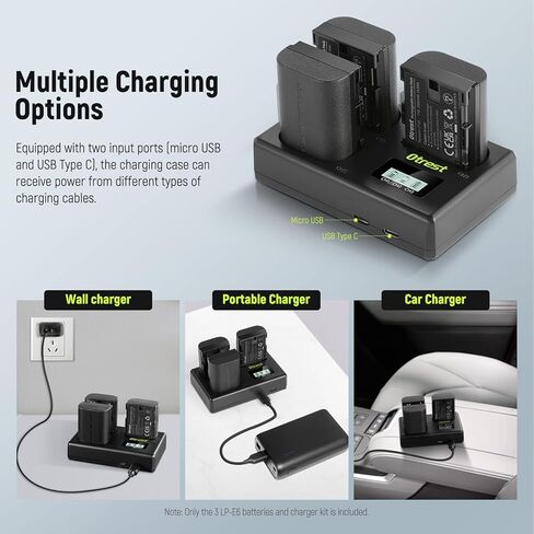مجموعة 3 بطاريات وشاحن LP-E6، بطاريات بديلة بقدرة 2000 مللي أمبير في الساعة لـ LP-E6/LP-E6N وشاحن USB ثلاثي القنوات متوافق مع Canon EOS 5D Mark II Mark III Mark IV 5D SR 60D 60Da 6D 70D 7D in Kuwait