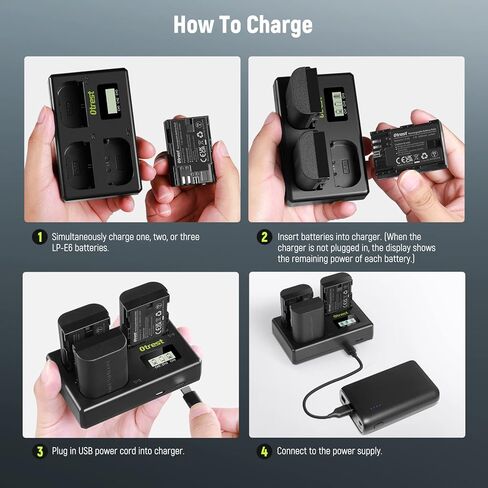 مجموعة 3 بطاريات وشاحن LP-E6، بطاريات بديلة بقدرة 2000 مللي أمبير في الساعة لـ LP-E6/LP-E6N وشاحن USB ثلاثي القنوات متوافق مع Canon EOS 5D Mark II Mark III Mark IV 5D SR 60D 60Da 6D 70D 7D in Kuwait