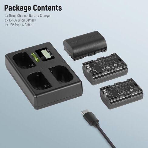 مجموعة 3 بطاريات وشاحن LP-E6، بطاريات بديلة بقدرة 2000 مللي أمبير في الساعة لـ LP-E6/LP-E6N وشاحن USB ثلاثي القنوات متوافق مع Canon EOS 5D Mark II Mark III Mark IV 5D SR 60D 60Da 6D 70D 7D in Kuwait