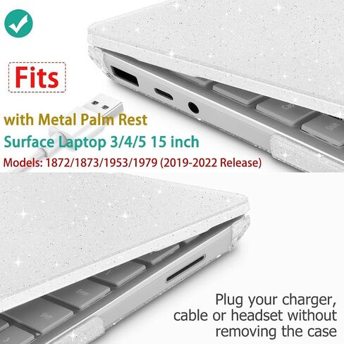 Mektron Designed 15" Microsoft Surface Laptop 3/4/5 Case 2019/2021/2022 Models:1872/1873/1953/1979 Laptop Cover,Plastic Hard Shell with Screen Protector + Keyboard Cover + Dust Plugs,Clear Glitter in Saudi Arabia