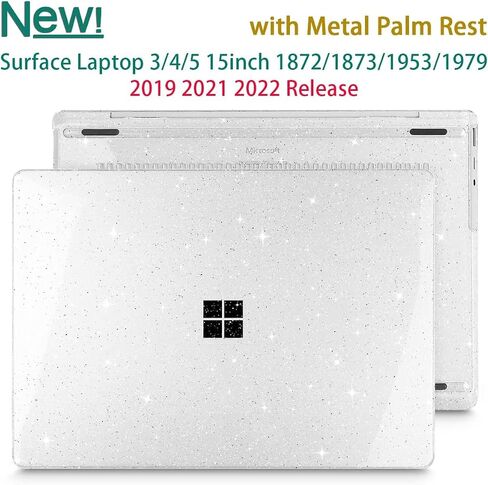 Mektron Designed 15" Microsoft Surface Laptop 3/4/5 Case 2019/2021/2022 Models:1872/1873/1953/1979 Laptop Cover,Plastic Hard Shell with Screen Protector + Keyboard Cover + Dust Plugs,Clear Glitter in Saudi Arabia
