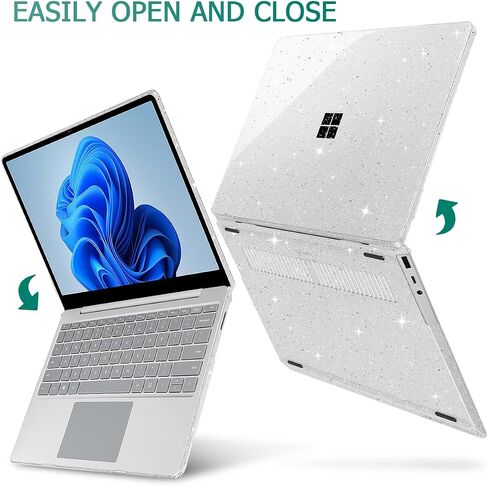 Mektron Designed 15" Microsoft Surface Laptop 3/4/5 Case 2019/2021/2022 Models:1872/1873/1953/1979 Laptop Cover,Plastic Hard Shell with Screen Protector + Keyboard Cover + Dust Plugs,Clear Glitter in Saudi Arabia