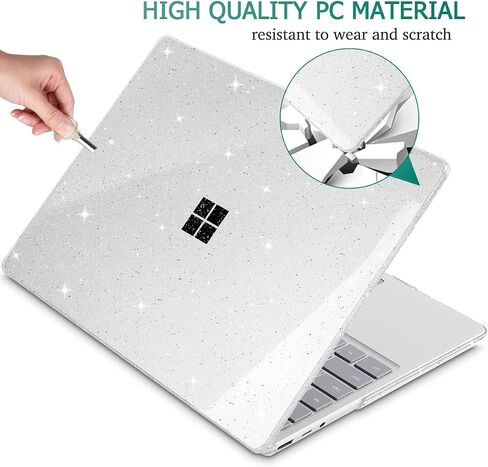 Mektron Designed 15" Microsoft Surface Laptop 3/4/5 Case 2019/2021/2022 Models:1872/1873/1953/1979 Laptop Cover,Plastic Hard Shell with Screen Protector + Keyboard Cover + Dust Plugs,Clear Glitter in Saudi Arabia