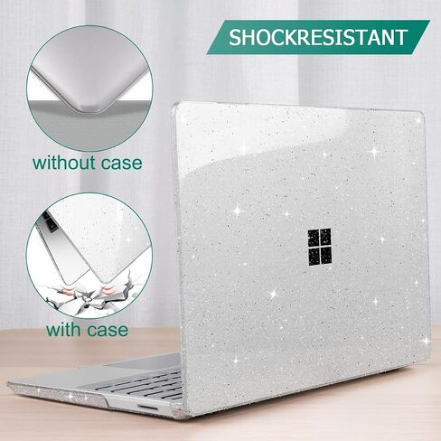 Mektron Designed 15" Microsoft Surface Laptop 3/4/5 Case 2019/2021/2022 Models:1872/1873/1953/1979 Laptop Cover,Plastic Hard Shell with Screen Protector + Keyboard Cover + Dust Plugs,Clear Glitter in Saudi Arabia