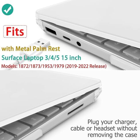 حافظة كمبيوتر محمول Microsoft Surface 3/4/5 مقاس 15 بوصة من Mektron موديلات 2019/2021/2022: غطاء كمبيوتر محمول 1872/1873/1953/1979، غطاء صلب من البلاستيك مع واقي شاشة + غطاء لوحة مفاتيح + مقابس غبار، لمعان شفاف in Kuwait