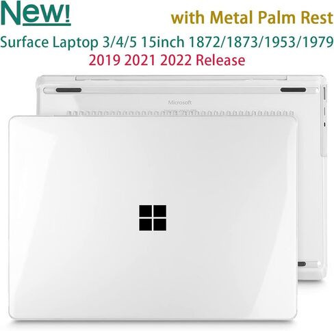 حافظة كمبيوتر محمول Microsoft Surface 3/4/5 مقاس 15 بوصة من Mektron موديلات 2019/2021/2022: غطاء كمبيوتر محمول 1872/1873/1953/1979، غطاء صلب من البلاستيك مع واقي شاشة + غطاء لوحة مفاتيح + مقابس غبار، لمعان شفاف in Kuwait
