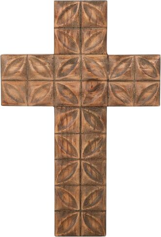 صليب جداري من NIKKY HOME Crucifix - 11 بوصة مصنوع يدويًا من الخشب الريفي الفريد من نوعه يسوع المسيح الكاثوليكي المسيحي الفن الروحي الكنيسة عيد الفصح ديكور معلق، بني in Saudi Arabia