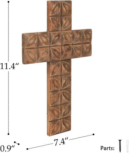 صليب جداري من NIKKY HOME Crucifix - 11 بوصة مصنوع يدويًا من الخشب الريفي الفريد من نوعه يسوع المسيح الكاثوليكي المسيحي الفن الروحي الكنيسة عيد الفصح ديكور معلق، بني in Saudi Arabia