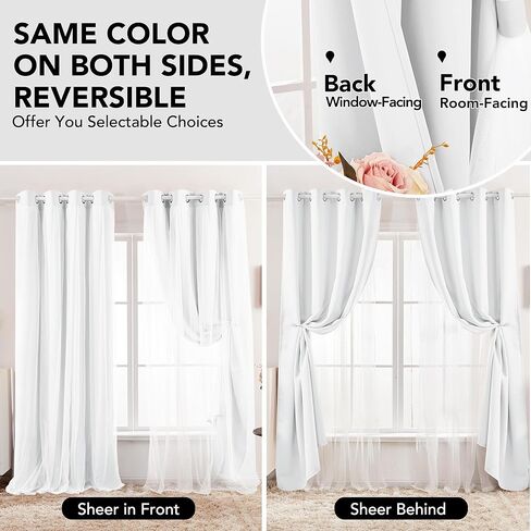 ستائر ديكونوفو الشفافة ذات الطبقة المزدوجة بطول 84 بوصة وطبقتين - ستائر تعتيم الغرفة لغرفة النوم، ستائر معزولة حراريًا مع ربطات عنق، وردي مرجاني in Kuwait
