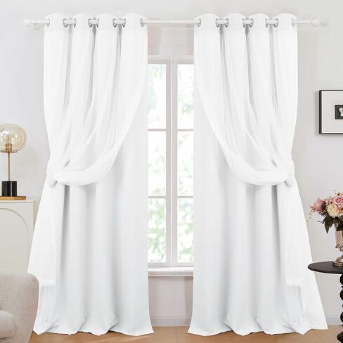 ستائر ديكونوفو الشفافة ذات الطبقة المزدوجة بطول 84 بوصة وطبقتين - ستائر تعتيم الغرفة لغرفة النوم، ستائر معزولة حراريًا مع ربطات عنق، وردي مرجاني in Kuwait