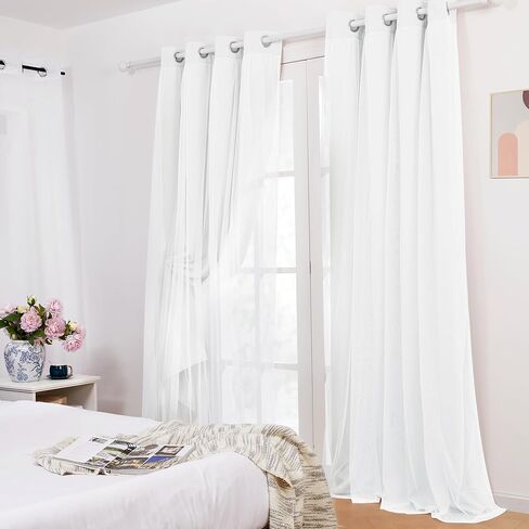 ستائر ديكونوفو الشفافة ذات الطبقة المزدوجة بطول 84 بوصة وطبقتين - ستائر تعتيم الغرفة لغرفة النوم، ستائر معزولة حراريًا مع ربطات عنق، وردي مرجاني in Kuwait