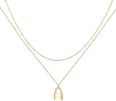 VACRONA Dainty Gold Lock Initial Necklace 18K Gold Plated Initial Padlock Layered Lock Necklace Personalized Monogram Old English Engraved Alphabet Symbol Custom Letter Necklace in Saudi Arabia