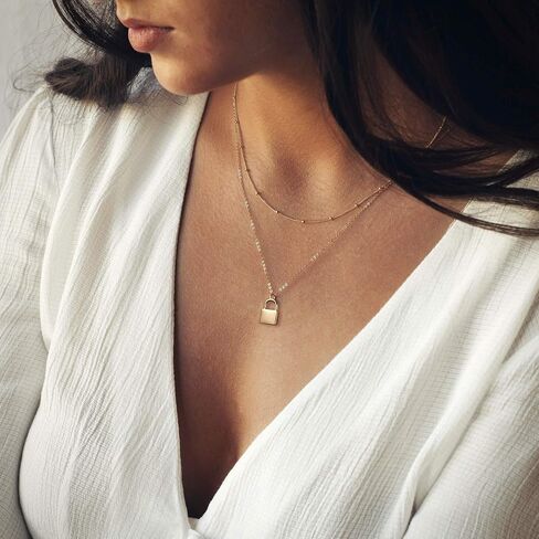 VACRONA Dainty Gold Lock Initial Necklace 18K Gold Plated Initial Padlock Layered Lock Necklace Personalized Monogram Old English Engraved Alphabet Symbol Custom Letter Necklace in Saudi Arabia