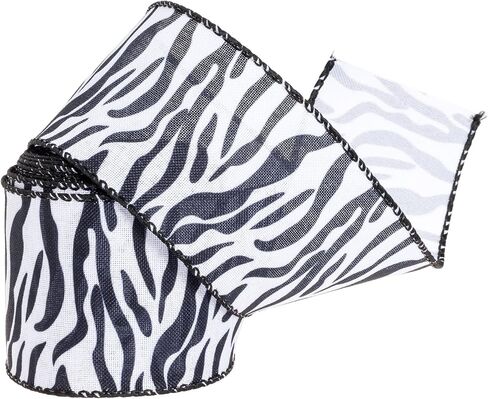 YASEO Dog Paw Print Wired Edge Ribbon, White and Black Animal Pattern Print Ribbon for Wreaths, Wrapping, Crafting and Home Party Decorations, 2.5 Inches x 10 Yards in Saudi Arabia