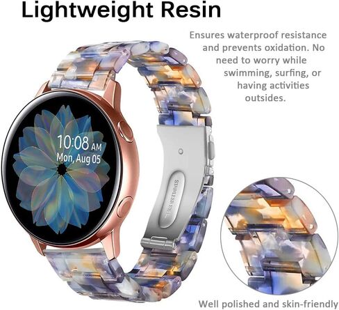 Miimall متوافق مع ساعة Samsung Galaxy Watch 6/5/4/Active 2 من الراتنج مقاس 40 مم 44 مم، حزام مشبك معدني بعرض 20 مم من الراتنج لساعة Galaxy Watch 42 مم/Galaxy Active 40 مم للنساء (أزرق محيطي) in Saudi Arabia