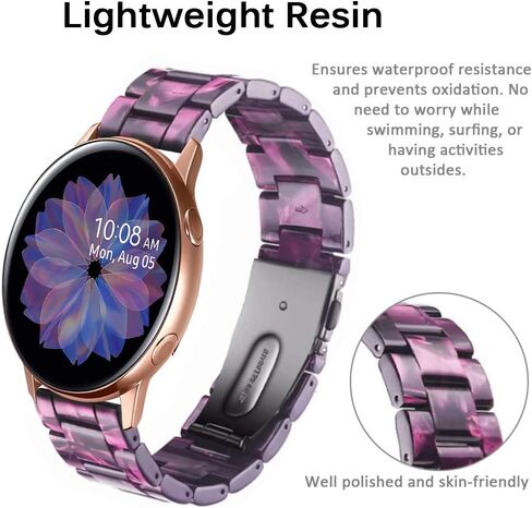 Miimall متوافق مع ساعة Samsung Galaxy Watch 6/5/4/Active 2 من الراتنج مقاس 40 مم 44 مم، حزام مشبك معدني بعرض 20 مم من الراتنج لساعة Galaxy Watch 42 مم/Galaxy Active 40 مم للنساء (أزرق محيطي) in Saudi Arabia