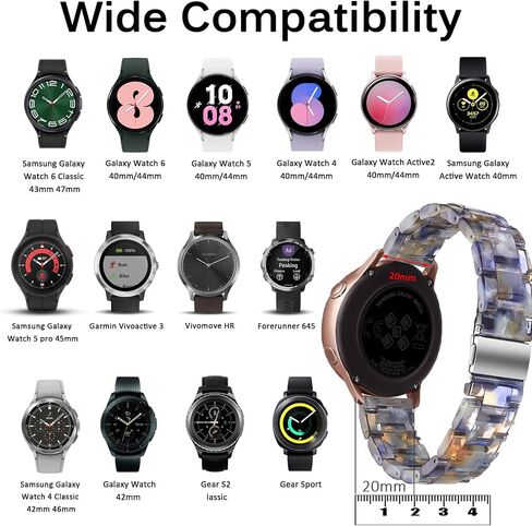 Miimall متوافق مع ساعة Samsung Galaxy Watch 6/5/4/Active 2 من الراتنج مقاس 40 مم 44 مم، حزام مشبك معدني بعرض 20 مم من الراتنج لساعة Galaxy Watch 42 مم/Galaxy Active 40 مم للنساء (أزرق محيطي) in Saudi Arabia