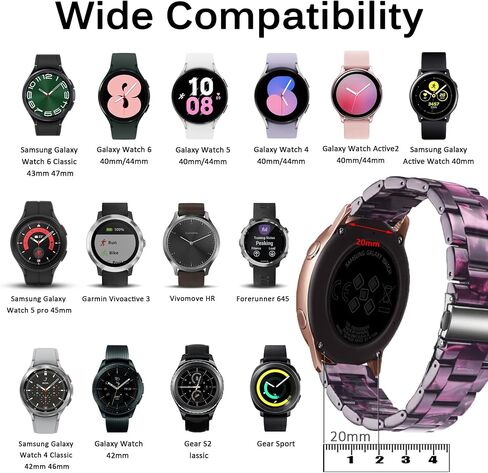 Miimall متوافق مع ساعة Samsung Galaxy Watch 6/5/4/Active 2 من الراتنج مقاس 40 مم 44 مم، حزام مشبك معدني بعرض 20 مم من الراتنج لساعة Galaxy Watch 42 مم/Galaxy Active 40 مم للنساء (أزرق محيطي) in Saudi Arabia