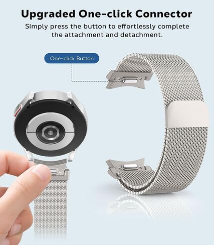 نقرة واحدة بدون فجوات متوافقة مع Samsung Galaxy Watch 6 5 4 Band 40mm 44mm/6 Classic 43mm 47mm/5 Pro 45mm/4 Classic 42mm 46mm، 20mm حزام معدني شبكي مغناطيسي من الفولاذ المقاوم للصدأ in Kuwait