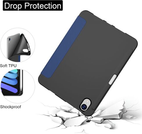 Soke iPad Mini 6 Case 2021 6th Generation with Pencil Holder-[Shockproof Protection + 2nd Gen Apple Pencil Charge + Auto Sleep/Wake], Soft TPU Back Cover for iPad Mini 6th Gen 8.3 inch (Black) in Saudi Arabia
