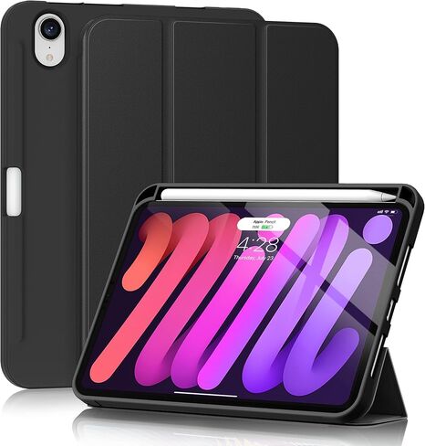 Soke iPad Mini 6 Case 2021 6th Generation with Pencil Holder-[Shockproof Protection + 2nd Gen Apple Pencil Charge + Auto Sleep/Wake], Soft TPU Back Cover for iPad Mini 6th Gen 8.3 inch (Black) in Saudi Arabia