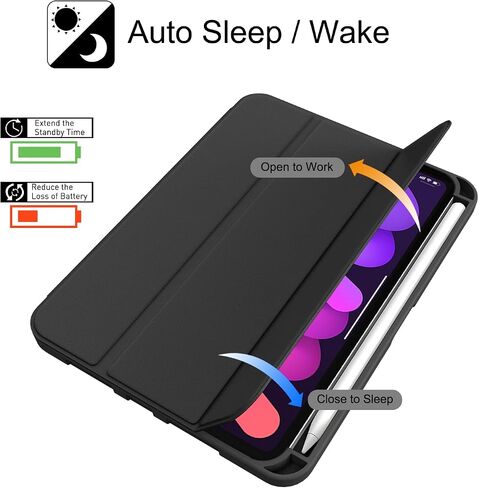 Soke iPad Mini 6 Case 2021 6th Generation with Pencil Holder-[Shockproof Protection + 2nd Gen Apple Pencil Charge + Auto Sleep/Wake], Soft TPU Back Cover for iPad Mini 6th Gen 8.3 inch (Black) in Saudi Arabia