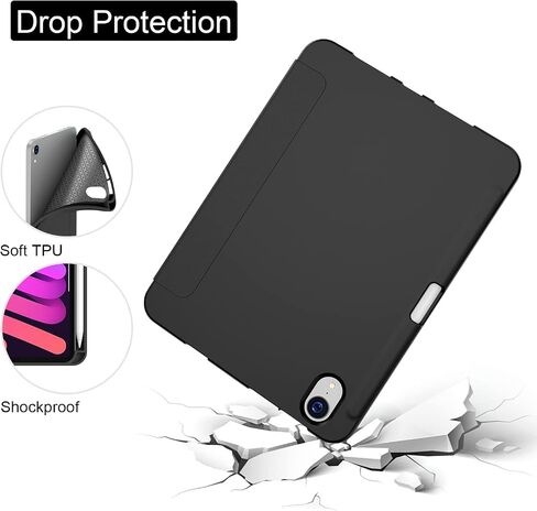 Soke iPad Mini 6 Case 2021 6th Generation with Pencil Holder-[Shockproof Protection + 2nd Gen Apple Pencil Charge + Auto Sleep/Wake], Soft TPU Back Cover for iPad Mini 6th Gen 8.3 inch (Black) in Saudi Arabia
