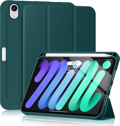 Soke iPad Mini 6 Case 2021 6th Generation with Pencil Holder-[Shockproof Protection + 2nd Gen Apple Pencil Charge + Auto Sleep/Wake], Soft TPU Back Cover for iPad Mini 6th Gen 8.3 inch (Black) in Saudi Arabia