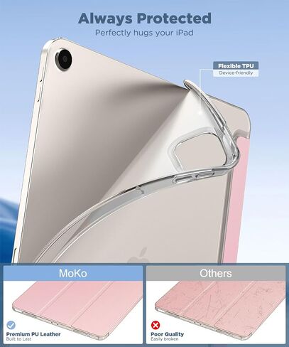 حافظة MoKo لجهاز iPad Air 13 بوصة 2024، غطاء خلفي من مادة TPU الناعمة الشفاف لجهاز iPad Air 13 بوصة (M2)، حافظة حماية لجهاز iPad Air نحيفة، تدعم Apple Pencil Pro/2nd/USB-C، وردي فاتح in Saudi Arabia