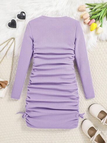 Floerns Girl's Long Sleeve Drawstring Ruched Knot Side Stretchy Fitted Bodycon Pencil Dress in Saudi Arabia