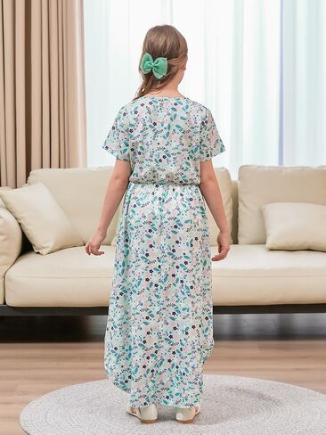 فستان GORLYA للفتيات متوسط ​​الطول بتصميم شيونغسام ملفوف صناعي أنيق ومتعرج ومقسم بجيوب 4-14 سنة in Kuwait