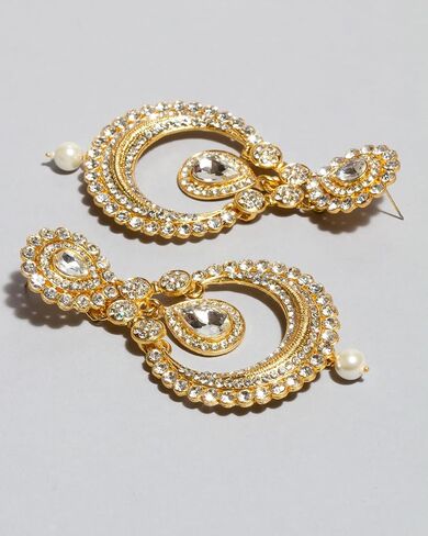 Golden Stone Large Size Indian Earrings & HeadPiece Maang Tikka For Women in Saudi Arabia