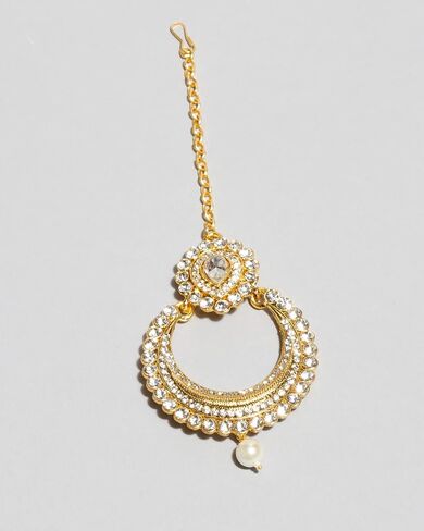 Golden Stone Large Size Indian Earrings & HeadPiece Maang Tikka For Women in Saudi Arabia