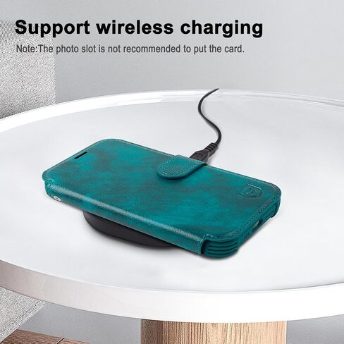 VANAVAGY Compatible for iPhone 12/iPhone12 Pro Wallet Case for Women and Men,RFID Flip Leather Cover with Wrist Supports Wireless Charging with Card Holder and Glass Screen Protector,Midnight Green in Saudi Arabia