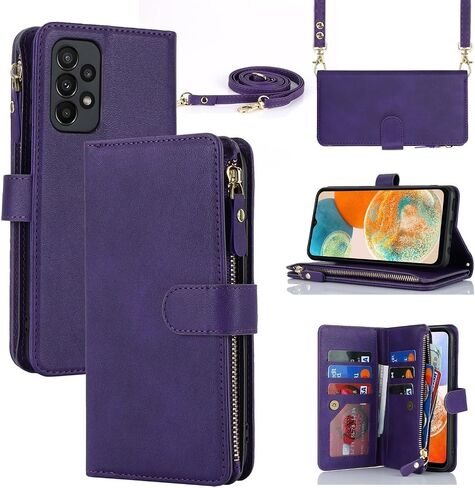 حافظة iCoverCase لهاتف Samsung Galaxy A23 مع حامل بطاقة للنساء، حافظة من جلد البولي يوريثان مع حامل بطاقات الائتمان وجيب بسحاب (أزرق) in Kuwait