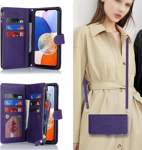 حافظة iCoverCase لهاتف Samsung Galaxy A23 مع حامل بطاقة للنساء، حافظة من جلد البولي يوريثان مع حامل بطاقات الائتمان وجيب بسحاب (أزرق) in Kuwait