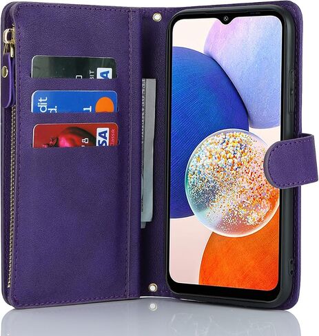حافظة iCoverCase لهاتف Samsung Galaxy A23 مع حامل بطاقة للنساء، حافظة من جلد البولي يوريثان مع حامل بطاقات الائتمان وجيب بسحاب (أزرق) in Kuwait