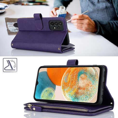 حافظة iCoverCase لهاتف Samsung Galaxy A23 مع حامل بطاقة للنساء، حافظة من جلد البولي يوريثان مع حامل بطاقات الائتمان وجيب بسحاب (أزرق) in Kuwait