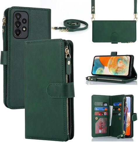 حافظة iCoverCase لهاتف Samsung Galaxy A23 مع حامل بطاقة للنساء، حافظة من جلد البولي يوريثان مع حامل بطاقات الائتمان وجيب بسحاب (أزرق) in Kuwait